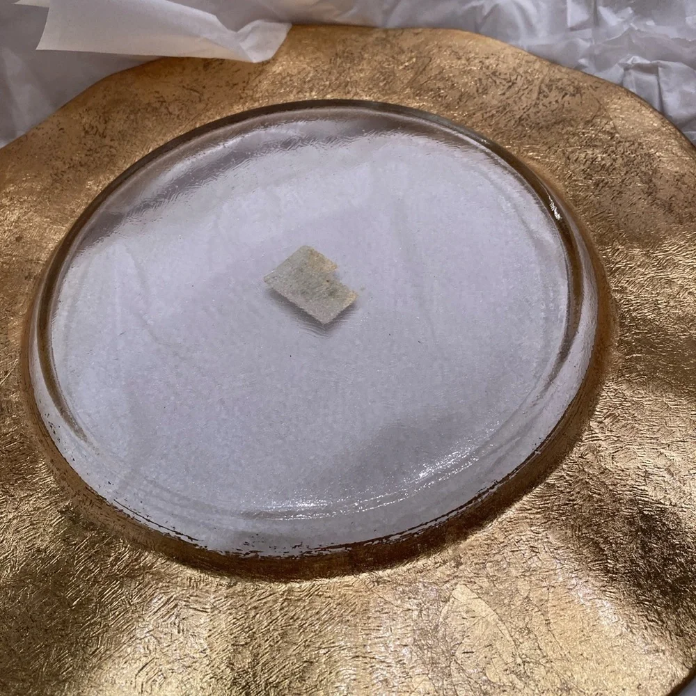 Pier 1 Gold Rimmed Ruffled Edge Serving Dish Plate NWT